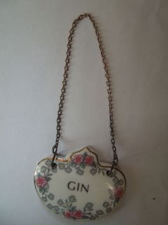 Gin Decanter Liquor Label Tag England Great Britian Fine Bone China