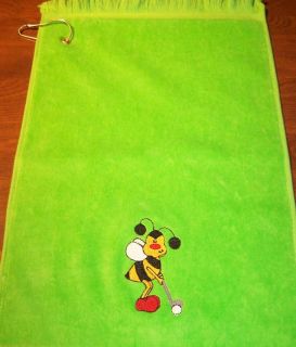 Embroidered Golf Towel 11x18 Lime Green with Golf Bee