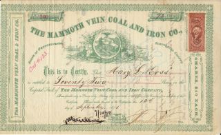 Vein Coal Company Stock Certificate Signed by Franklin B Gowen