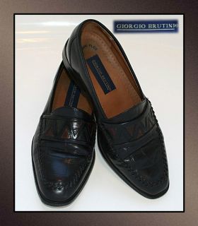 Giorgio Brutini 9 D Unique Mens Black Zig Zag Alligator Print Loafers