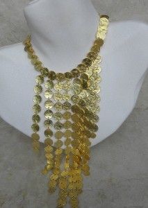 Kenneth Jay Lane Gold Coin Long Bib Necklace Authentic New