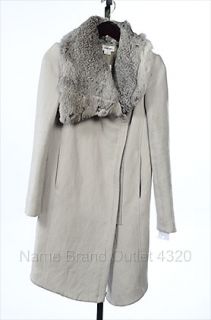 Helmut Lang Gray P Wool Mantle Felt Rabbit Fur Leather Coat Jacket