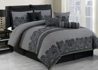 10 Piece King Miya Black and Gray Comforter Set