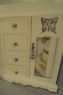 white finsh etched glass butterfly jewelry box armoire time left