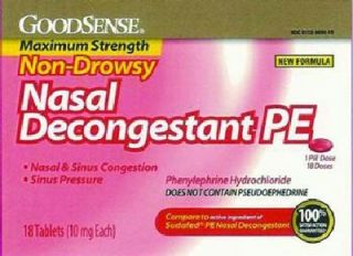 generic non drowsy nasal sinus decongestant pe 18 count good sense
