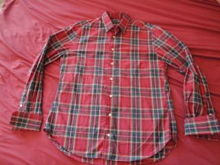 Gitman Bros Vintage red plaid striped button up l s shirt 16 french