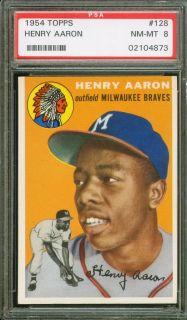 1954 Topps 128 Hank Aaron Braves Rookie NM MT PSA 8