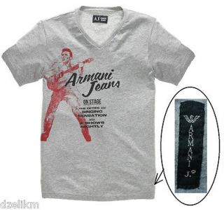 Armani Jeans T Shirt V Neck Graphic Print Tee T Shirt in Gray (Grey)