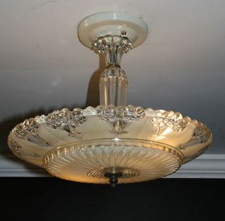  glass art deco light fixture ceiling chandelier beige slip shade