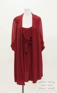 Grace Sun Cranberry Silk Studded Belted Dress Size 8 New