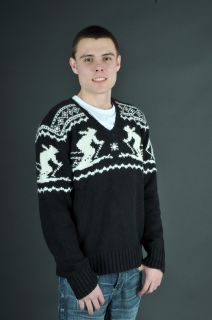 Polo Ralph Lauren V Neck Mens Knitted Sweater in Black White 0114278