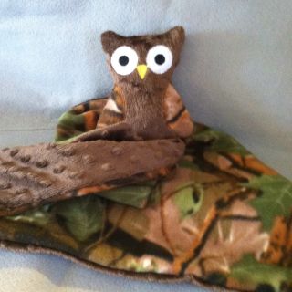 Handmade Ollie The Owl Baby Blanket, Security Minky Dot Brown, Camo