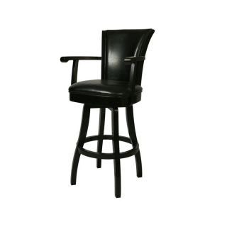 Glenwood Swivel Barstool with Arms and Leather Upholstery Black 30