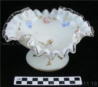 Fenton Silver Crest Hand Painted Charleton Rose Compote