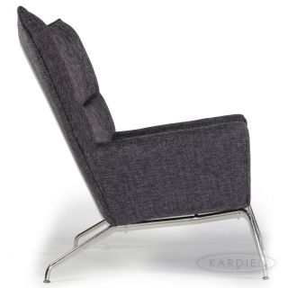 Hans J Wegner Style Wing Chair & Ottoman, Amethyst Retrospeck Twill
