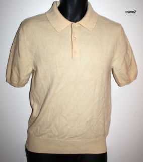 GRAYSON DUNN PURE 100 CASHMERE IVORY COLLAR SHORT SLEEVE SWEATER POLO