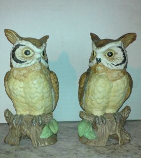  Matching Pair of Vintage Owl Figures Male Female