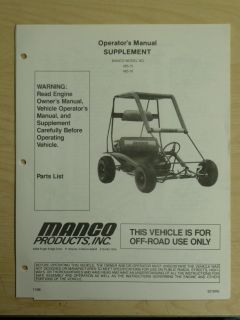 Manco Model 485 15 485 16 Go Kart Parts List Operators Manual Cart