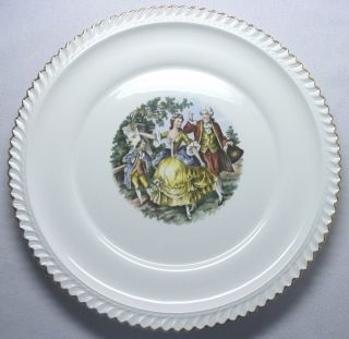 HARKER POTTERY DINNER PLATE 22KT GOLD TRIM VICTORIAN COURTING COUPLE
