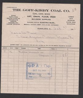 Cleveland Oh Goff Kirby Coal Co 1913 Invoice