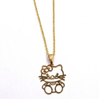 Earrings Gold 18K GF Girl Infants Filigree Hello Kitty Pendant Charm