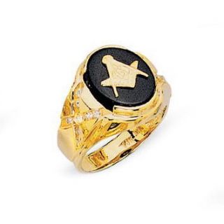 Mens Solid 14k Yellow Gold Black Onyx Masonic Ring