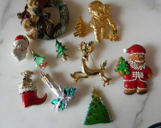 Christmas Gold Silver Rhinestones Enamel Brooches Pins Gerry Avon
