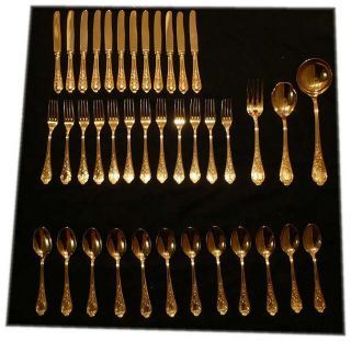 Vintage Epzing 39 Piece Gold Plated Flatware Cutlery Set Italy