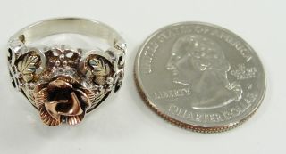 12K Yellow and Rose Gold Sterling Silver Ring Rose & Leaves Size 6