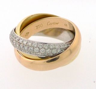 Cartier Trinity Ring 18K 3 Gold with Paved Diamond Ref B4038900