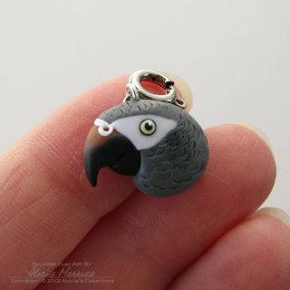 Unique Timneh African Grey Cute Bird Parrot Bracelet Charm Clay Art