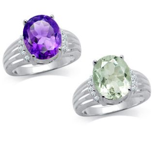 Natural Amethyst or Green Amethyst 925 Sterling Silver Cocktail Ring