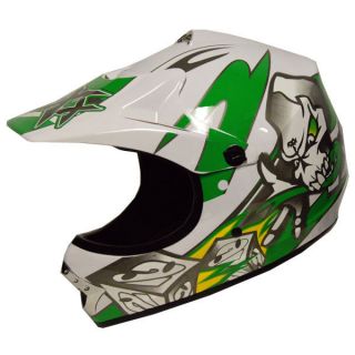  Motocross Motorcross MX ATV Dirt Bike Helmet Skull Green s M L