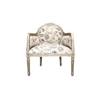 AA Importing Arm Chair with Green Highlights in Antique Ivory