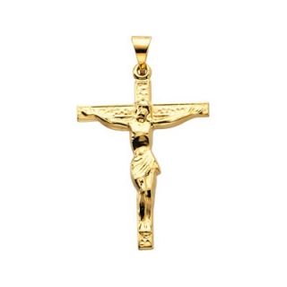 Jewelryweb 14k Yellow Gold Cross PendantWith Crucifix 24.5x19.25