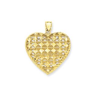 Jewelryweb 14k Diamond Cut Open Puffed Heart Pendant   QTP101206NC