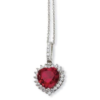  Heart 100 facet Synthetic Ruby CZ Necklace   18 Inch   QTP162479SS