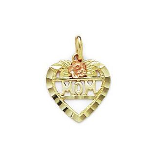  Yellow and Rose Gold Mom Pendant  Measures 19x14mm  19 Inch