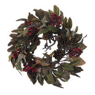 Nearly Natural 24 Pinecone, Berry & Feather Wreath
