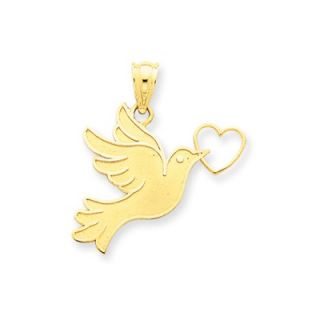 Jewelryweb 14K Dove with Heart Pendant  Measures 25.9x23.4mm