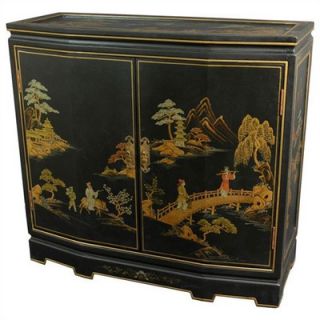 Oriental Furniture Japanese Black Landscape Slant Front Cabinet    32