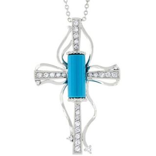 Goodin Silver Tone Turquoise and Cubic Zirconia Cross Necklace