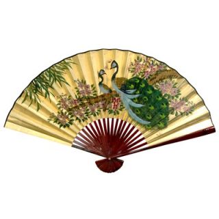 Oriental Furniture 30 x 48 Peacocks Wall Fan in Gold Leaf   YJ38