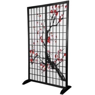 Oriental Furniture 65 Window Pane Room Divider with Shelf in Rosewood