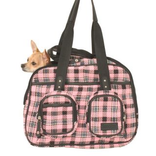 Deluxe Pet Tote Bag in Pink Plaid