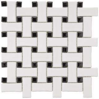 EliteTile Basket Weave 9 3/4 x 9 3/4 Porcelain Mosaic in White and