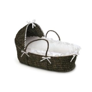 Badger Basket Espresso Moses Basket with Hood and White Bedding