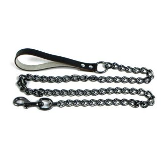 Steel Dog Leash in Black Chrome with Black Leather Handle