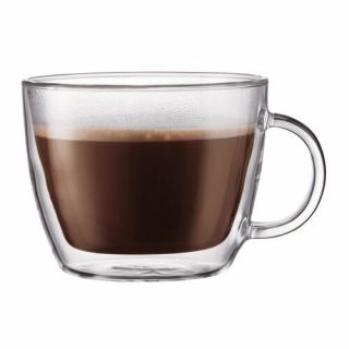 Bistro 15 oz Double Wall Insulated Glass Latte Mug with Handle (Set of