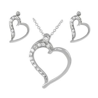  Sterling Silver CZ Lined Heart Necklace and Earring Set   SET 105
